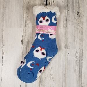 NWT Mari Clare Sherpa Lined Knit Winter Owl Moon Star No-Slip Slipper Socks